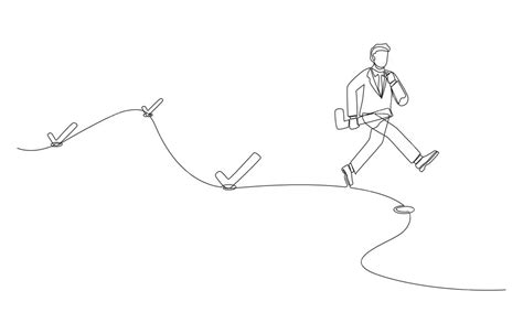 Continuous one line drawing of businessman running to next checkpoint ...