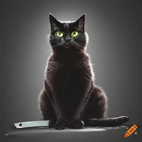 Humorous image of a black cat with a knife on Craiyon