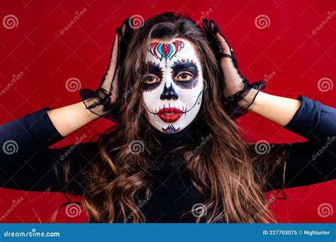 Woman with Painted Skull on Her Face for Mexico D a De Muertos Mexican ...