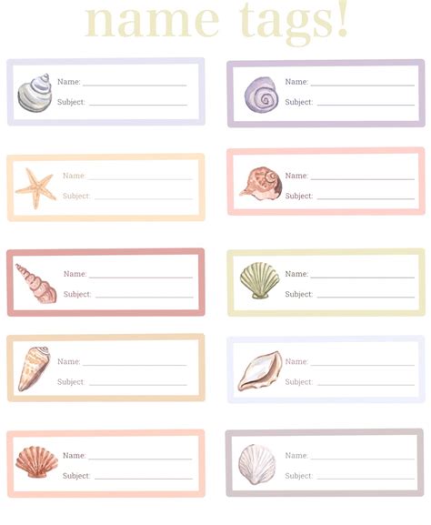 Cute Shell Name Tags for School Books