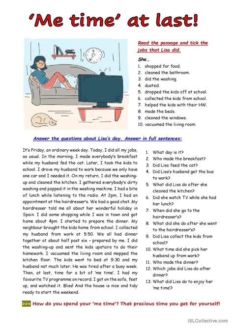 Easy Reading: Me time at last genera…: English ESL worksheets pdf & doc