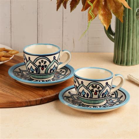 VarEesha Royal Crown Blue Hand-Made Ceramic Tea/Coffee Cups with ...