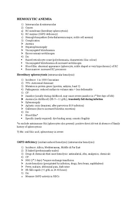 Hematology 2 for students incomplete - HEMOLYTIC ANEMIA Intravascular ...
