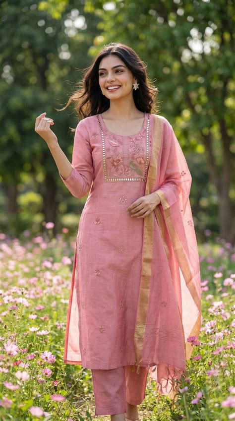 Blush Pink Resham Embroidery Linen Suit Set 2 – SHARANYA KOLKATA
