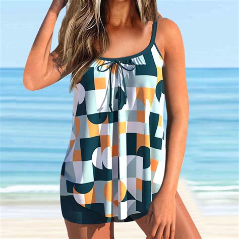 CALAFEBILA Modest Ladies Swimwear 2 Piece Tankini Plaid Pirnt Summer ...