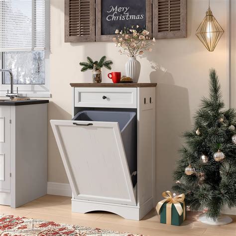 Amazon.com: NEWOWNDS Tilt Out Trash Can Cabinet 13 Gallon Hidden Trash ...