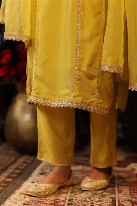 Shop Lime Green Dupion Silk Gota-Dori Embroidered Suit Set- Elegant ...