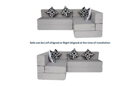 FRESH UP 4 Seater L-Shaped Sofa Cum Bed 78x60x16 inch- Jute Fabric with ...