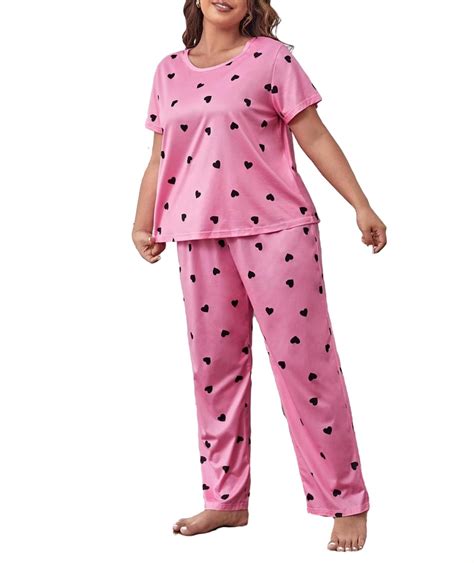 Walmart's Pink Heart Print Plus Size Pajama Sets, Scoop Neck Tee Pant ...
