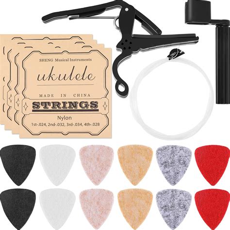 18 Pieces Ukulele Accessory Kit Includes 12 Pieces Felt Ukulele Picks ...