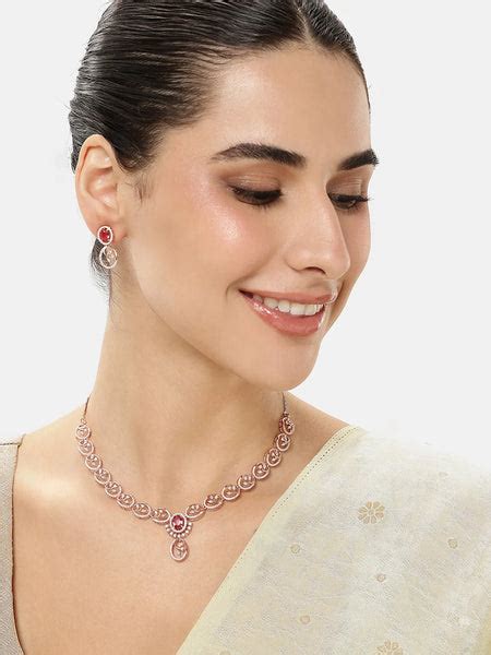 Necklace Earrings Set Encrusted with Cubic Zirconia & Crystal ...