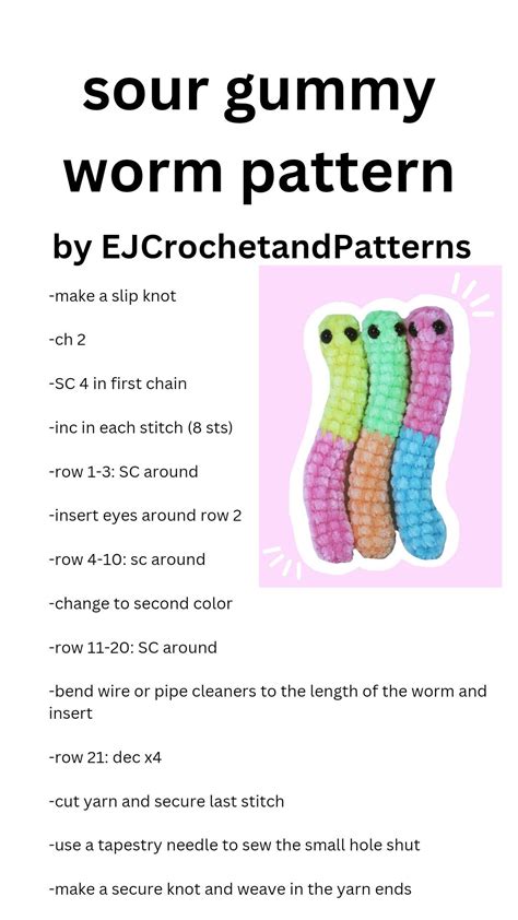 Sour gummy worms free crochet pattern – Artofit