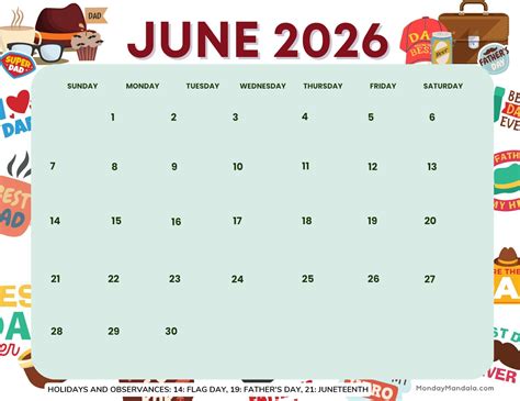 June Calendar 2026 Free Printable