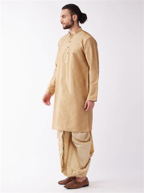 VM BY VASTRAMAY Men's Rose Gold And Gold Silk Blend Kurta And Dhoti Se ...