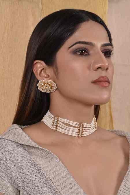 Buy White Stones, Beads Embellished Layered Choker Set by Shlok Jewels ...