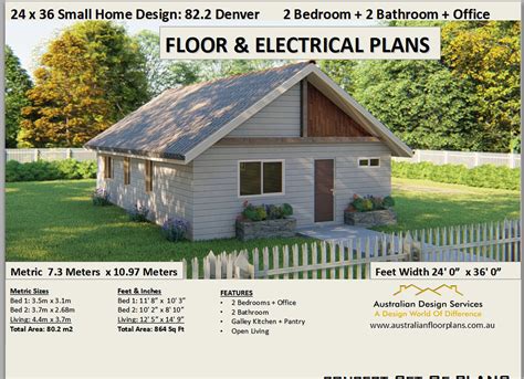 24 X 36 Small Home 2 Bedroom 2 Bathroom Office House Design - PDF Floor ...