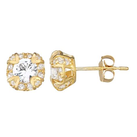 Designs by Gioelli 10k Gold Gemstone Round Halo Stud Earrings