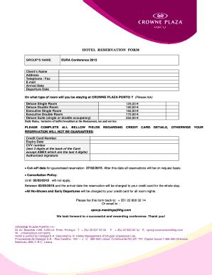 Fillable Online HOTEL RESERVATION FORM - EuRA - Relocation Fax Email ...