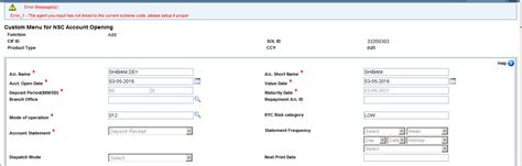 Problem in NSC account opening in DOP Finacle