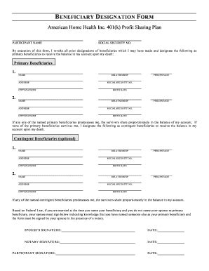 Fillable Online BENEFICIARY DESIGNATION FORM American Home Health Inc ...