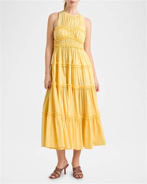 Cinq a Sept Sirrina Tiered Sleeveless Midi Dress | Neiman Marcus