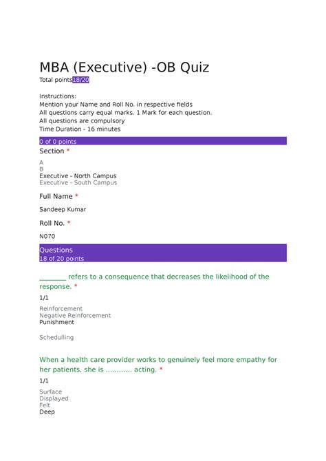 OB Quiz for session 1 for semester 1. to be referred by management ...