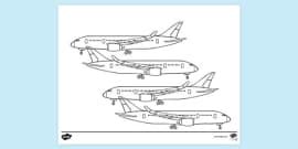 Airplane Silhouette Outline | Colouring Pages | Twinkl