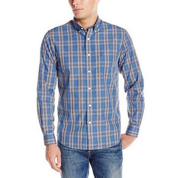 China Men's Long Sleeve Two Tone Plaid CVC Woven Shirt on Global Sources