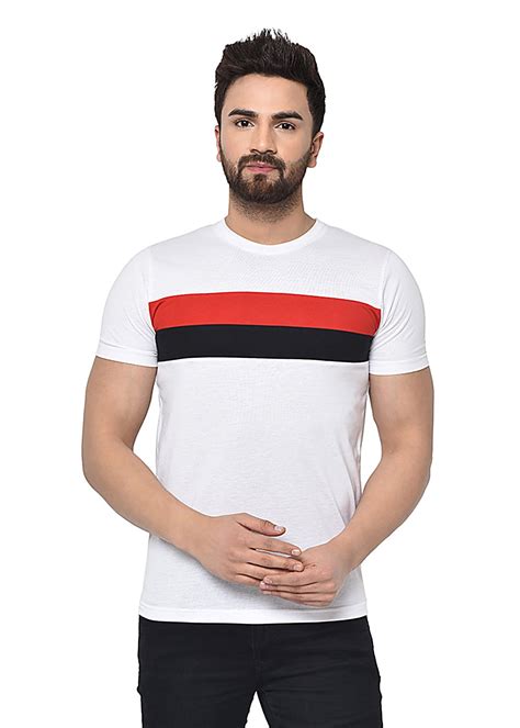 Get Two-Tone Striped Panel White T-Shirt at ₹ 349 | LBB Shop