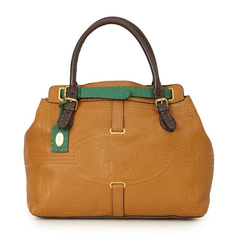 Shop Pre-Loved Fendi Tan & Green Belted Selleria Grand Borghese Tote ...