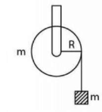 A mass m is supported by a massless string wound around a uniform ...
