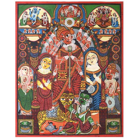 Handmade Bengal Pattachitra Natural Colors Painting of Goddess Durga on ...