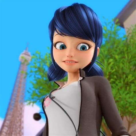 a cartoon girl with blue hair and an earring standing in front of the ...