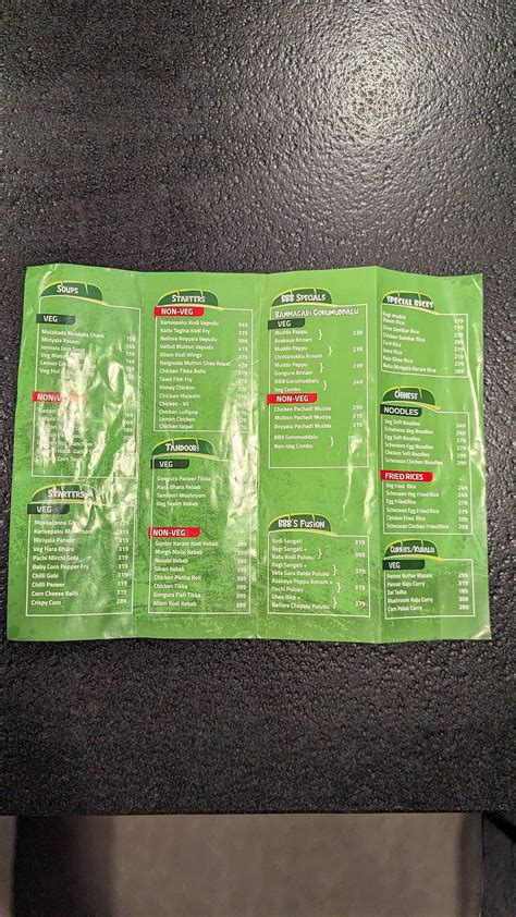 Menu at Bhale Bhanti Bhojanam, Hyderabad