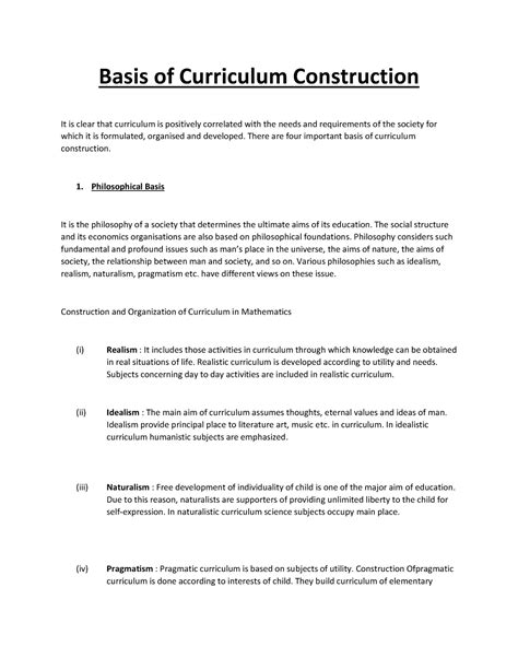 Basis of Curriculum Construction - There are four important basis of ...