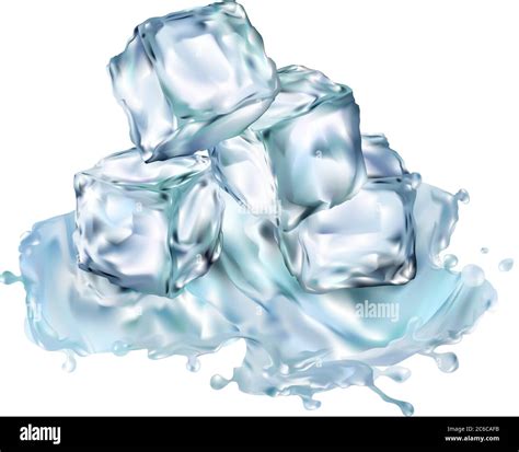 Ice cubes transparent vector 3d illustration realistic set. Water ...