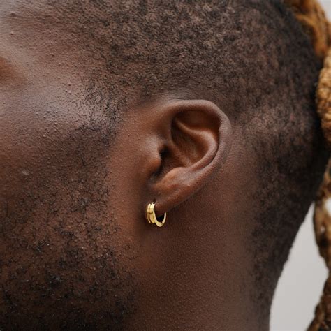 Mens Earrings - Mens 10mm Gold Hoop Earrings - Mens Thick Chunky Hoop ...