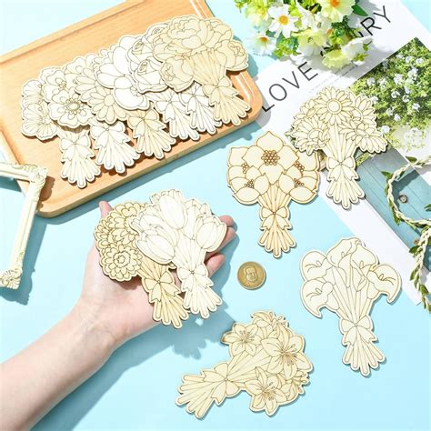 Buy Bouquet Flower Shape Wood DIY Art & Craft Base Pack of 24 Cliths