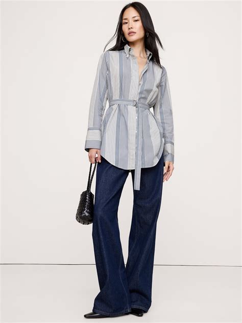 Cotton Poplin Belted Tunic Shirt | Banana Republic