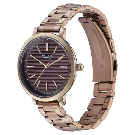 Buy Online Sonata Poze Quartz Analog Brown Dial Brown Color Stainless ...