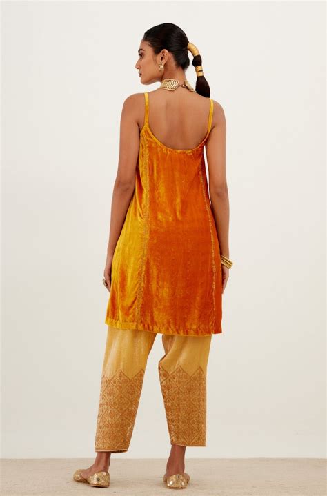 Devnaagri - Saffron Zari Embroidered Velvet Salwar Set