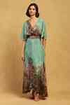 Buy Green Viscose, Lycra V-neck Paradise Print Long Dress For Women by ...