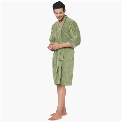 Buy SPACES Exotica Cotton Textured Adult Bathrobe, Green - L from ...