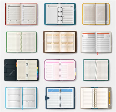 Set of open notebooks with pages | Premium Vector