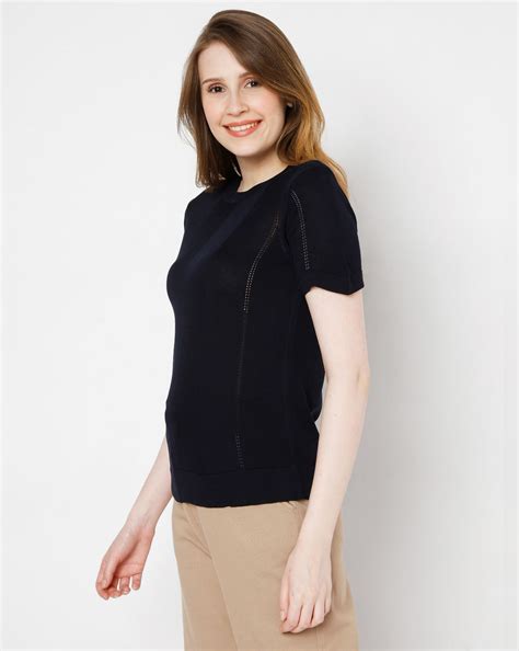 Navy Blue Textured Knit Top