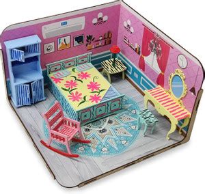 Lattice DIY Build & Paint Bedroom with Furniture Wooden Dollhouse Kit ...