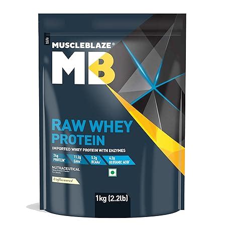 MuscleBlaze Raw Whey Protein Concentrate (Unflavoured, 1kg) | Light ...