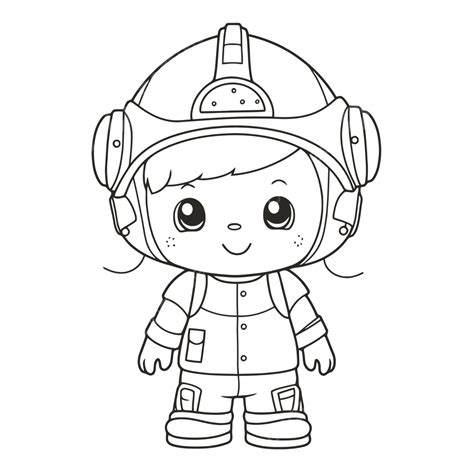 Cute Little Girl Firefighter Coloring Pages Outline Sketch Drawing Vector, Fire Drawing, Wing ...