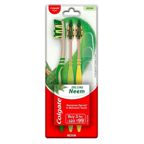 Buy Colgate ZigZag Neem Medium Bristle Toothbrush - 3 Pcs, Soft-Tongue ...