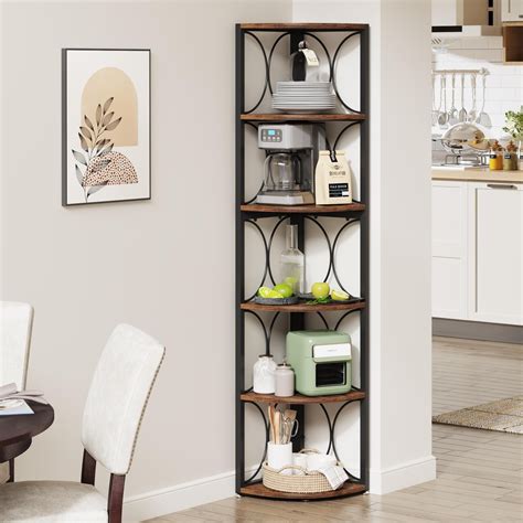 7-Shelf Corner Bookshelf, Large Industrial Corner Bookcase Corner Shelf ...